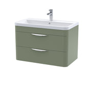 Nuie Parade 800mm 2 drawer wall hung vanity unit with polymarble basin in Satin Green
