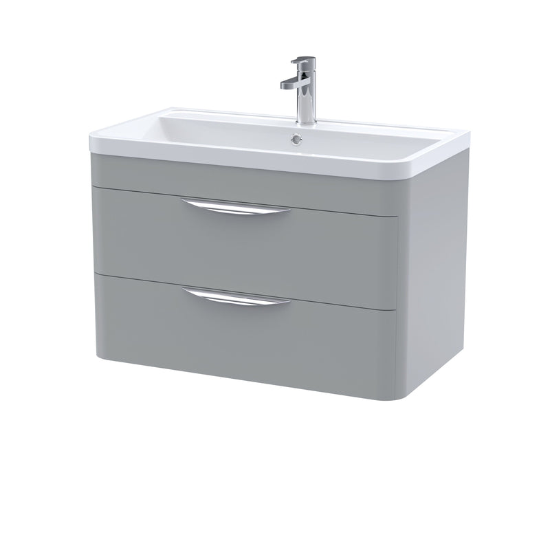 Nuie Parade 800mm 2 drawer wall hung vanity unit with polymarble basin in Satin Grey