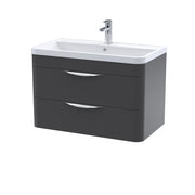 Nuie Parade 800mm 2 drawer wall hung vanity unit with polymarble basin in Soft Black