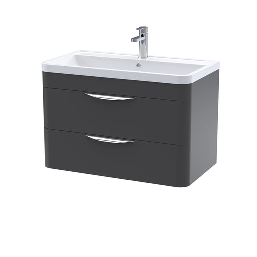 Nuie Parade 800mm 2 drawer wall hung vanity unit with polymarble basin in Soft Black