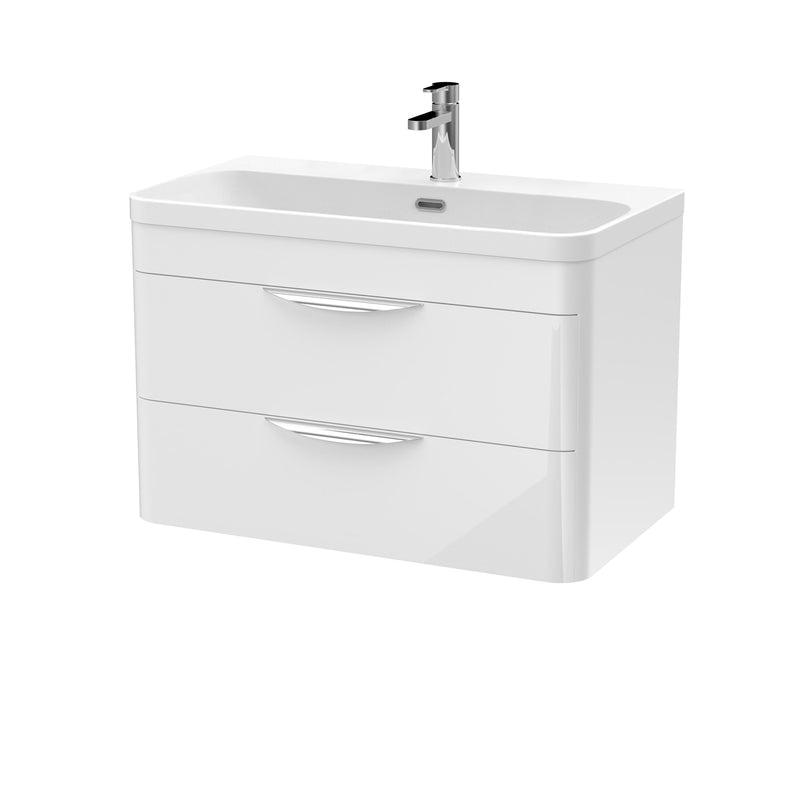 Nuie Parade 800mm 2 drawer wall hung vanity unit with thin edge basin in Gloss White