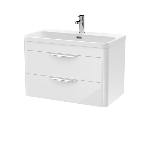 Nuie Parade 800mm 2 drawer wall hung vanity unit with thin edge basin in Gloss White