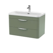 Nuie Parade 800mm 2 drawer wall hung vanity unit with thin edge basin in Satin Green