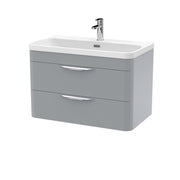 Nuie Parade 800mm 2 drawer wall hung vanity unit with thin edge basin in Satin Grey