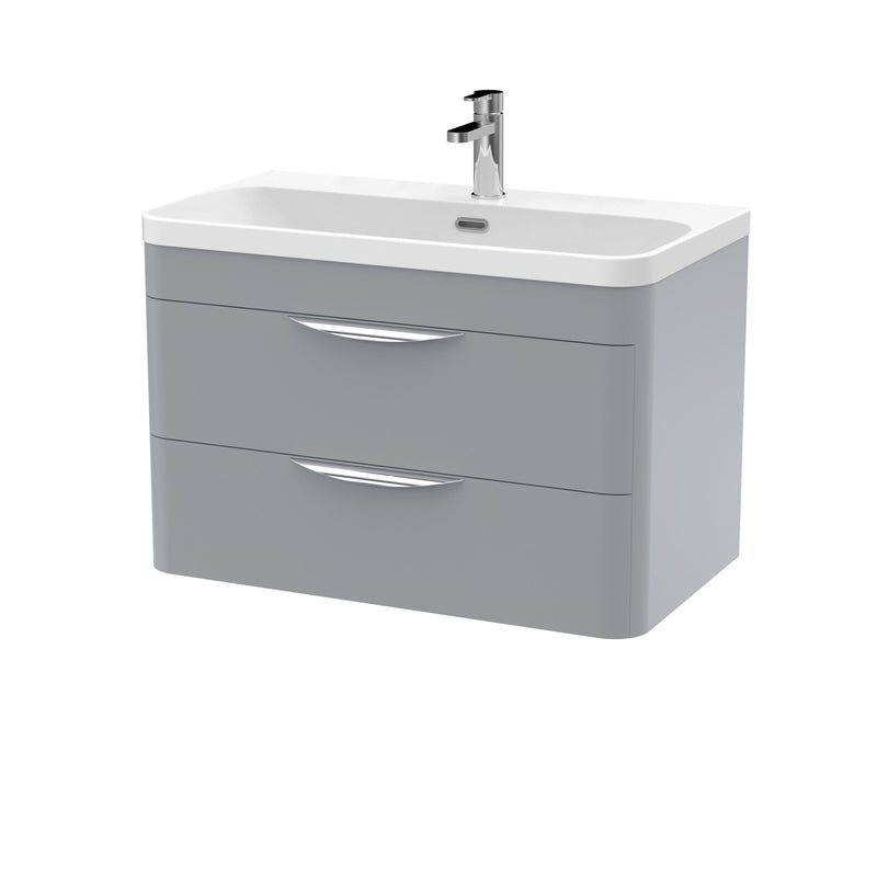 Nuie Parade 800mm 2 drawer wall hung vanity unit with thin edge basin in Satin Grey