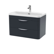 Nuie Parade 800mm 2 drawer wall hung vanity unit with thin edge basin in Soft Black
