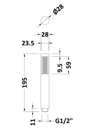 Nuie Pencil Shower Handset Chrome (PK330) line drawing