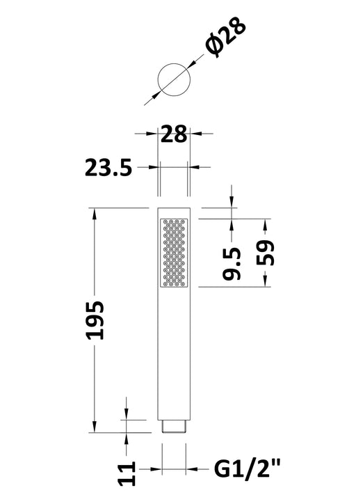 Nuie Pencil Shower Handset Chrome (PK330) line drawing