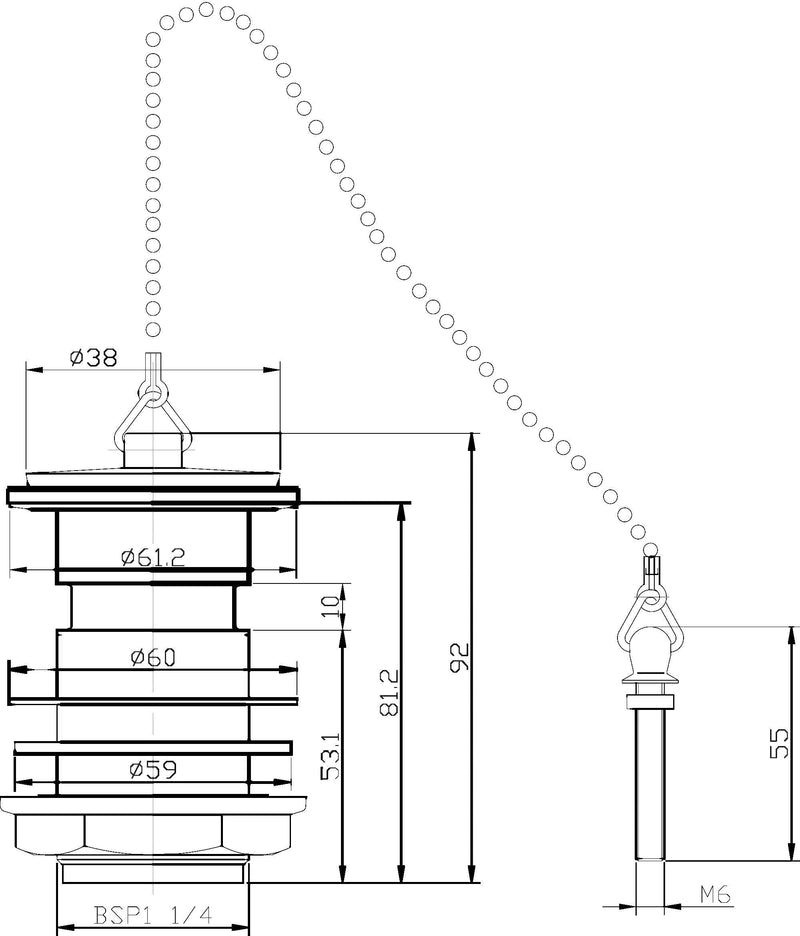 Nuie Plug & Chain Basin Waste Chrome (E308) line drawing