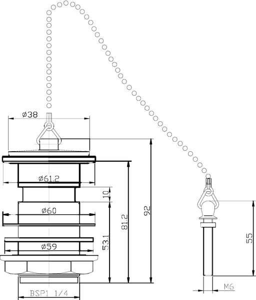 Nuie Plug & Chain Basin Waste Chrome (E308) line drawing