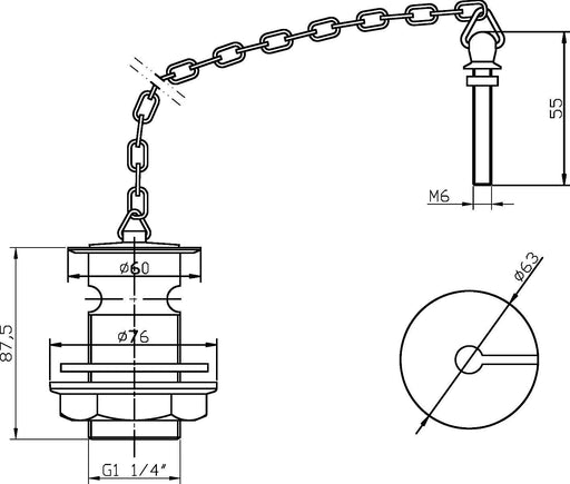 Nuie Plug & Chain Basin Waste Chrome (E353) line drawing