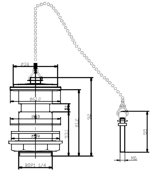 Nuie Plug & Chain Basin Waste Chrome (E395) line drawing