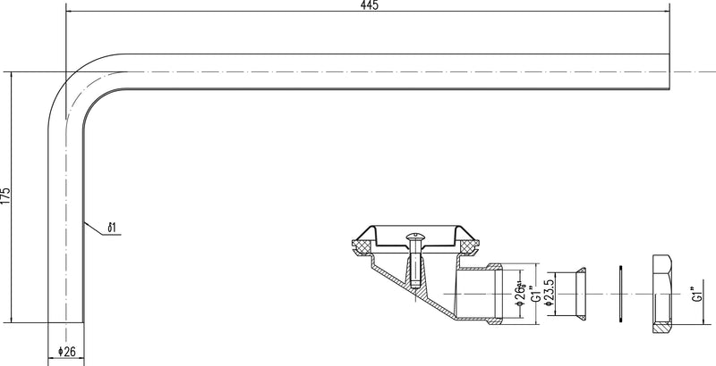 Nuie Plug & Chain Bath Waste Chrome (EA381) line drawing