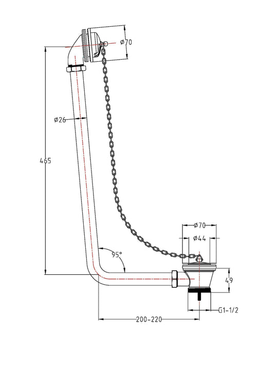 Nuie Plug & Chain Bath Waste Chrome (EA385) line drawing