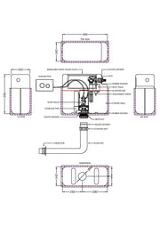 Nuie Pneumatic Concealed Cistern with Matt Black Round Dual Flush Button dimensioned line drawing