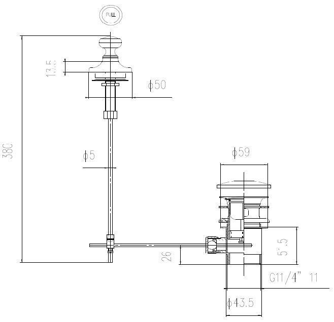 Nuie Pop Up Basin Waste White & Chrome (E313) line drawing