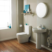 Nuie Provost 420mm basin and pedestal in a contemporary bathroom