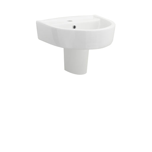Nuie Provost 420mm 1 tap hole ceramic basin and semi pedestal in white