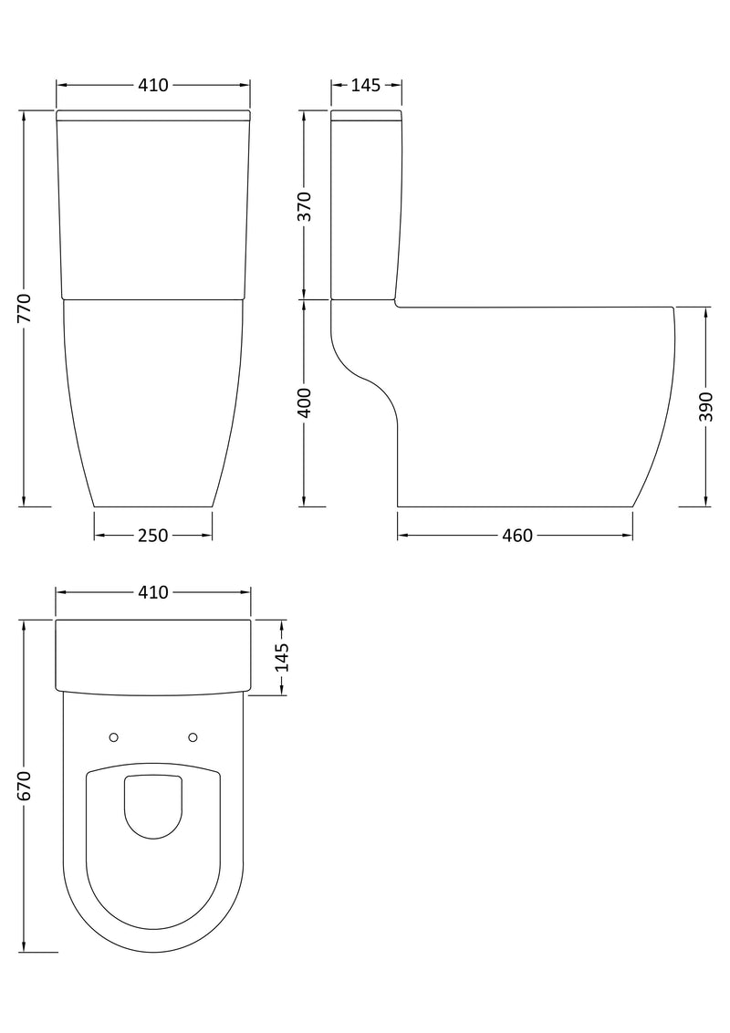Nuie Provost Semi Flush to Wall Close Coupled Toilet Pan White (CPV005) line drawing