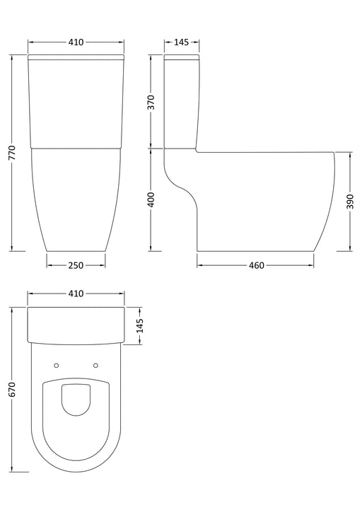 Nuie Provost Semi Flush to Wall Close Coupled Toilet Pan White (CPV005) line drawing