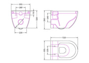 Nuie Provost wall hung toilet pan line drawing with dimensions