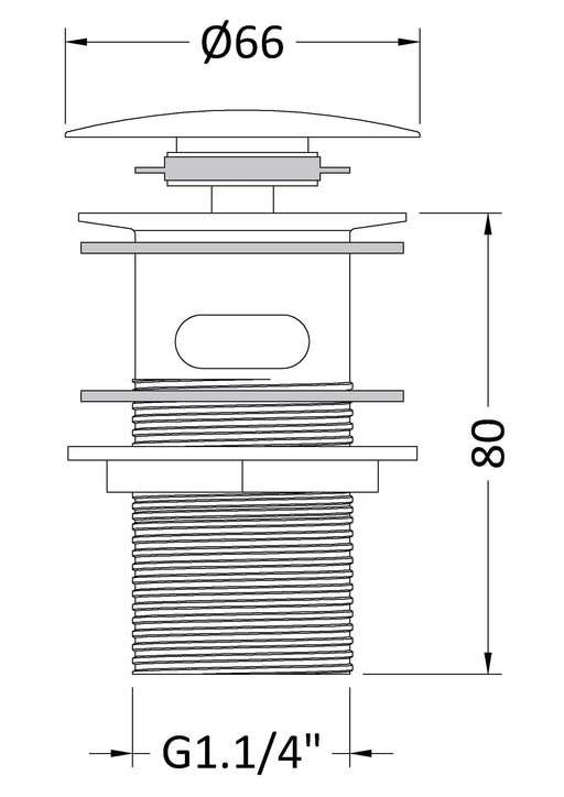 Nuie Push Button Basin Waste Chrome (E328) line drawing