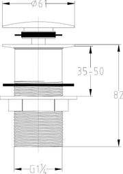 Nuie Push Button Basin Waste Chrome (E338) line drawing