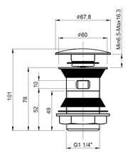 Nuie Push Button Basin Waste line drawing