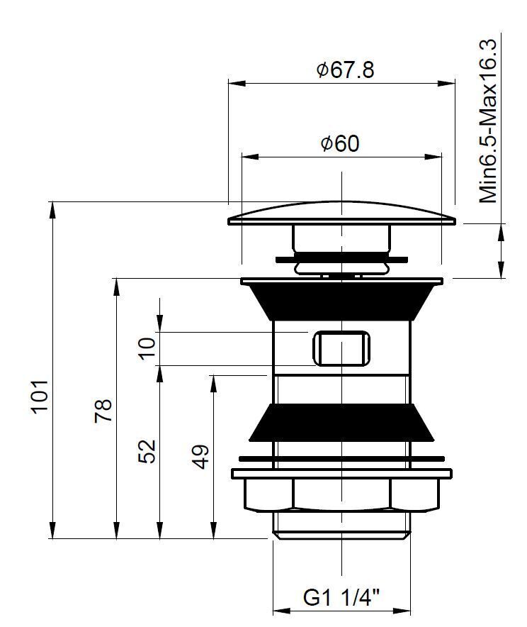 Nuie Push Button Basin Waste line drawing
