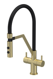 Nuie Ravi Kitchen Mixer Tap with Magnetic Rinser Twin Lever in Brushed Brass (KRA805DLA)