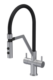 Nuie Ravi Kitchen Mixer Tap with Magnetic Rinser Twin Lever in Brushed Nickel (KRA605DLA)