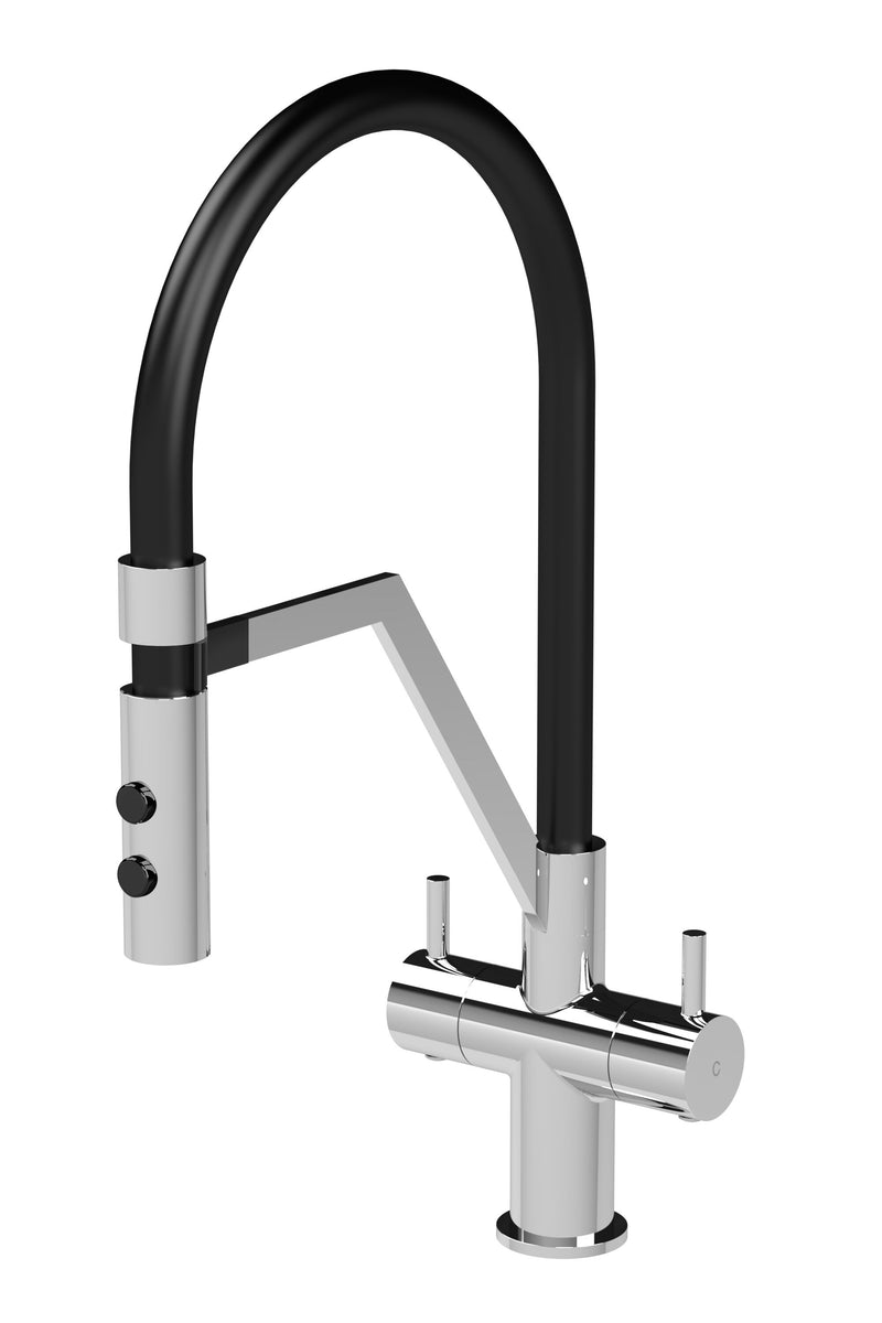 Nuie Ravi Kitchen Mixer Tap with Magnetic Rinser Twin Lever in Chrome (KRA305DLA)