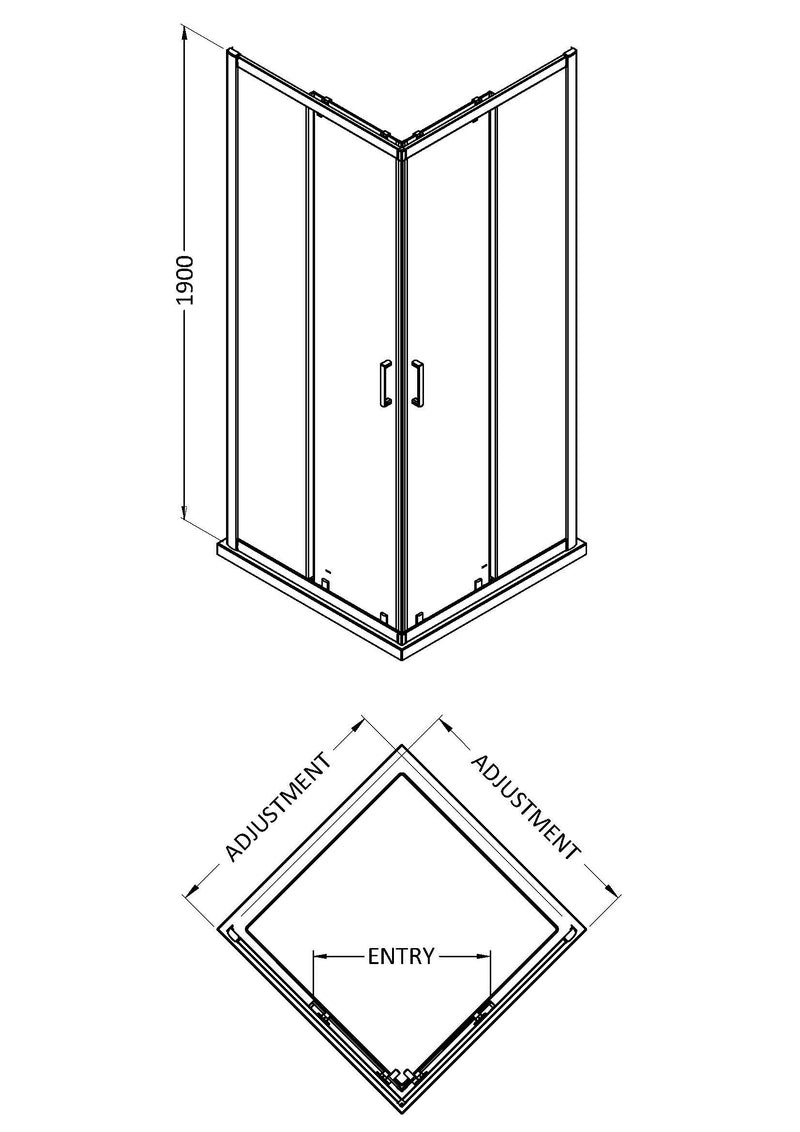 Nuie Rene Corner Entry Shower Enclosure (All Sizes) line drawing
