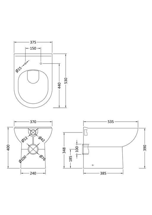 Nuie Round Back to Wall Toilet Pan White (BTW005) line drawing