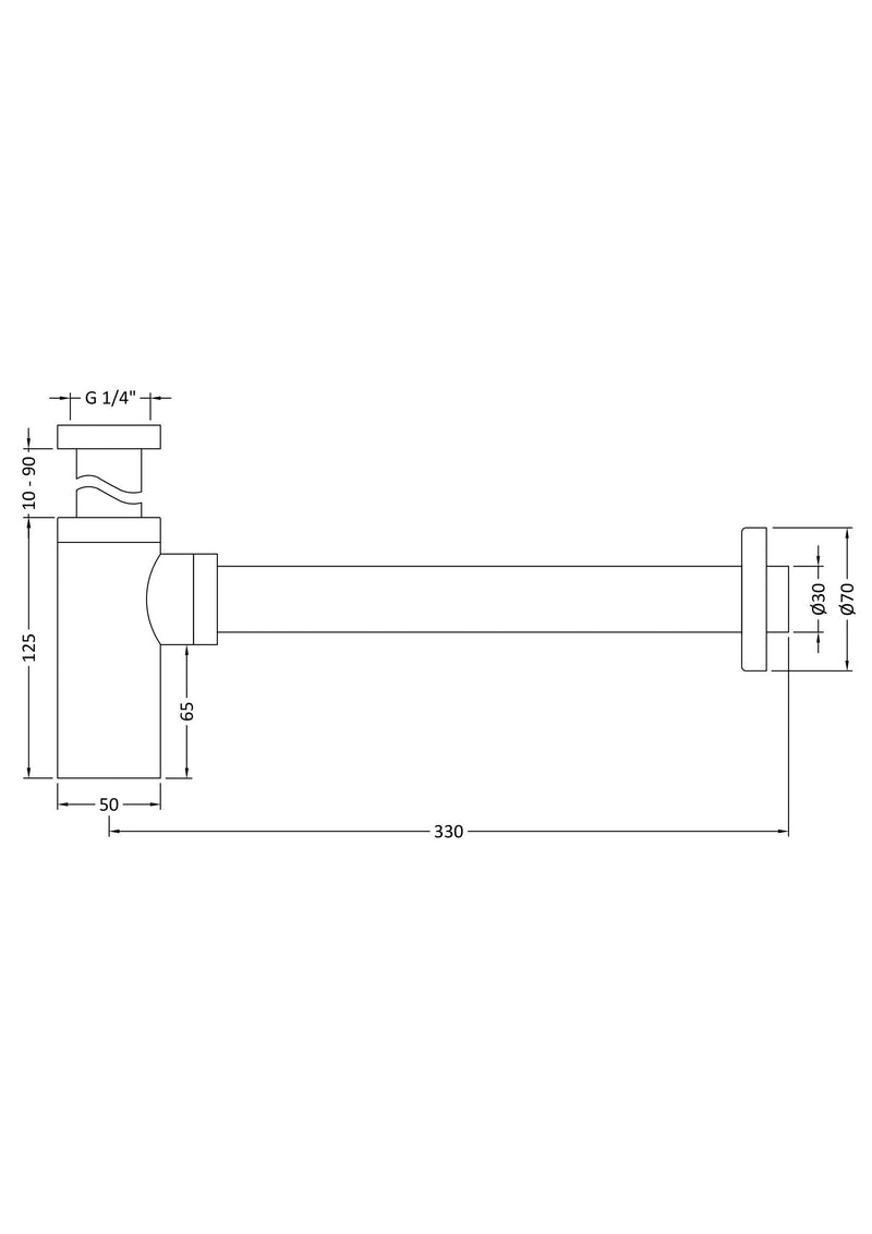 Nuie Round Bottle Trap with 300mm Extension line drawing