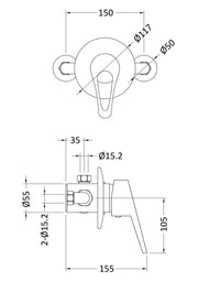 Nuie Round Concealed or Exposed Shower Valve Chrome (A3200) line drawing