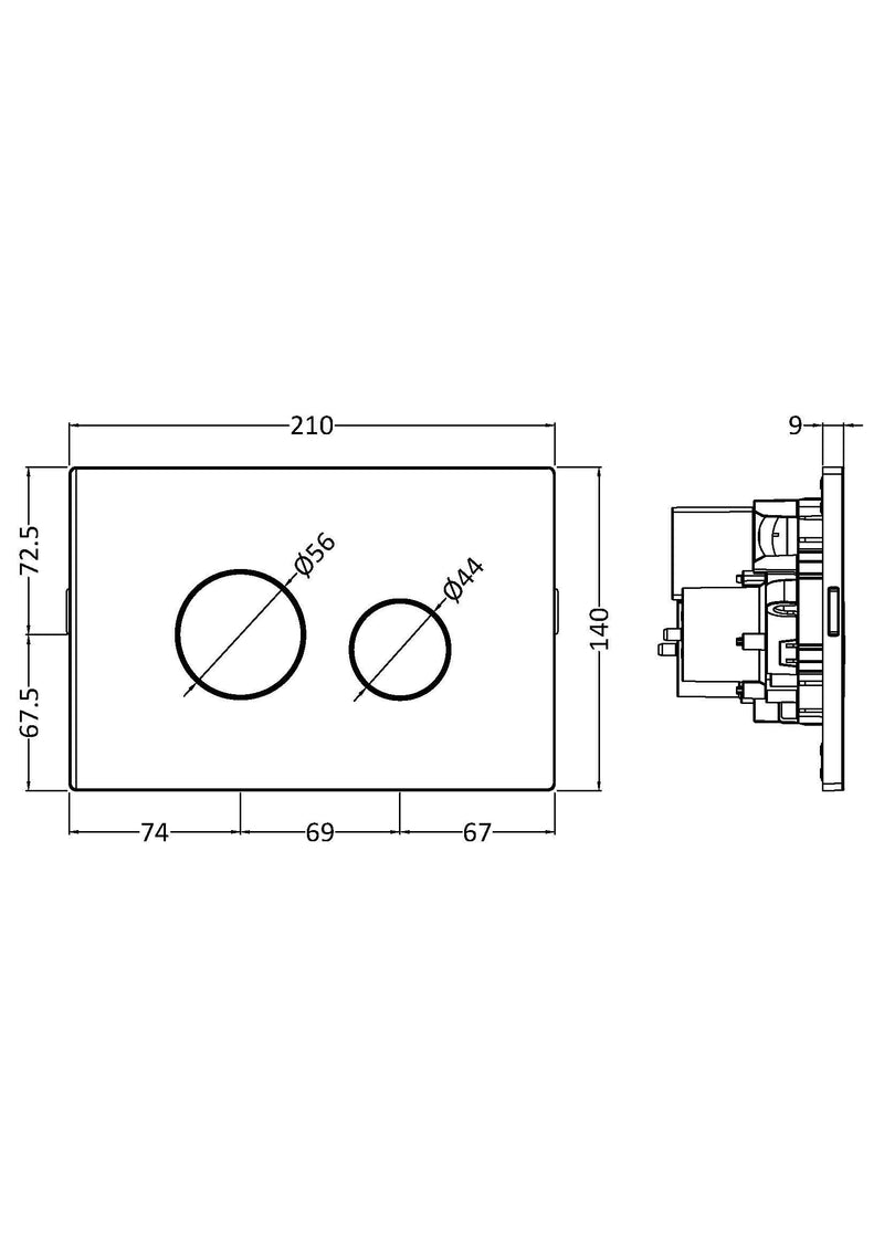 Nuie Round Dual Flush Push Button line drawing