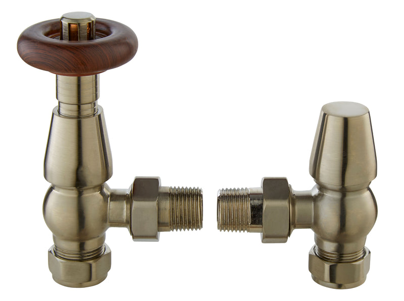 Nuie Camden Satin Nickel Angled Thermostatic Radiator Valve — RV203
