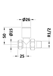 Nuie Choice Brushed Brass Straight Radiator Valves dimensions line drawing