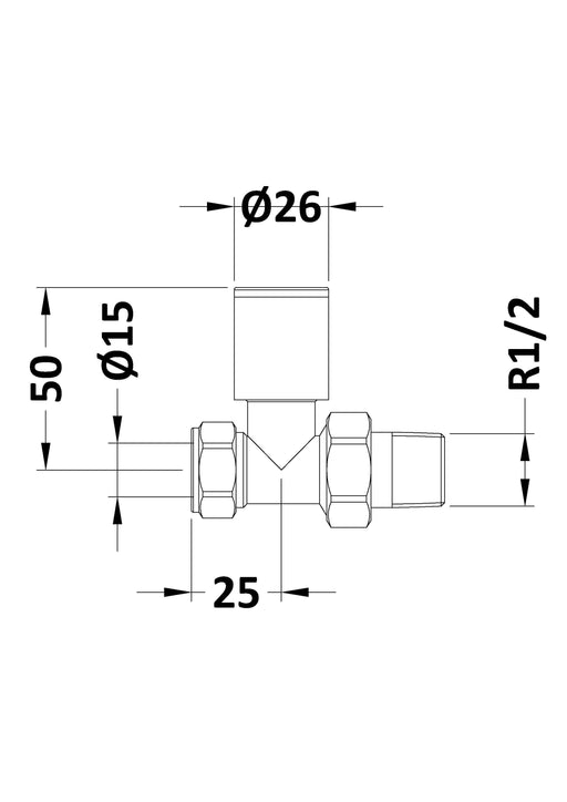 Nuie Choice Brushed Brass Straight Radiator Valves dimensions line drawing