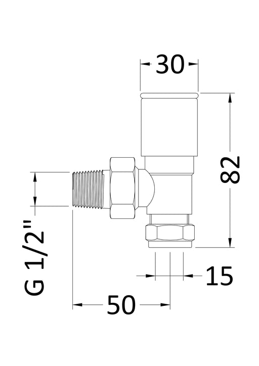 Nuie Choice White Angled Radiator Valves dimensions line drawing