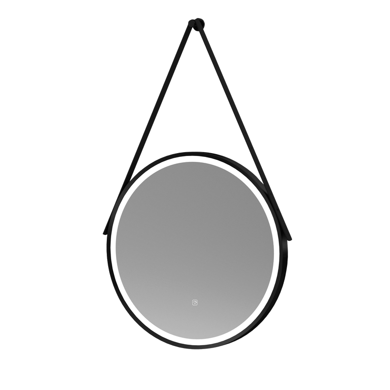 Nuie Salana 600mm Black round LED touch sensor mirror with strap