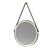Nuie Salana 600mm Brushed Brass round LED touch sensor mirror with strap