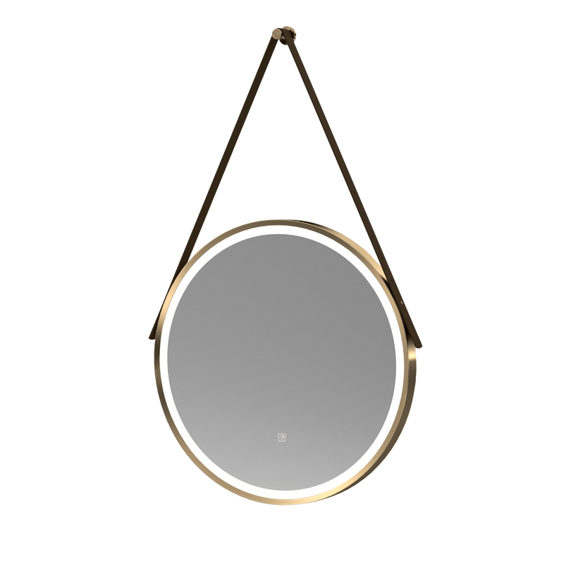 Nuie Salana 600mm Brushed Brass round LED touch sensor mirror with strap