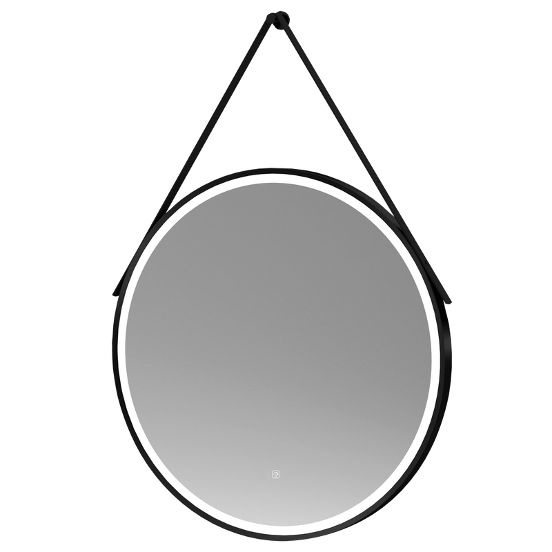 Nuie Salana 800mm Black round LED touch sensor mirror with strap