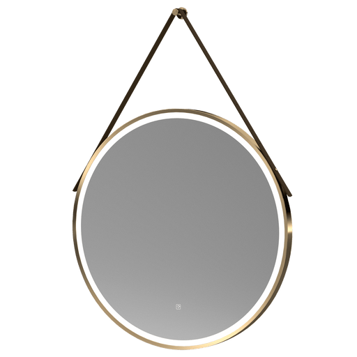 Nuie Salana 800mm Brushed Brass round LED touch sensor mirror with strap