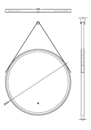 Nuie Salana 800mm round LED touch sensor mirror dimensions diagram