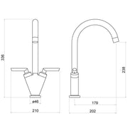 Nuie Sarani Compact Two Handle Kitchen Mixer Tap line drawing