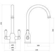 Nuie Sarani Two Handle Kitchen Mixer Tap Chrome (KSR305DL) line drawing