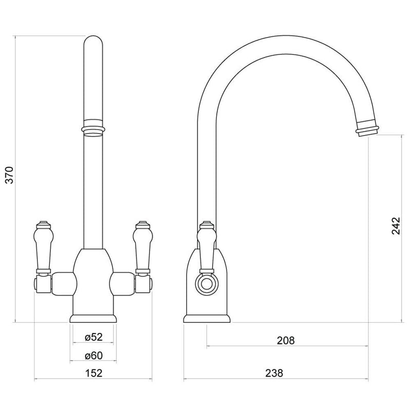 Nuie Sarani Two Handle Kitchen Mixer Tap Chrome (KSR305DL) line drawing